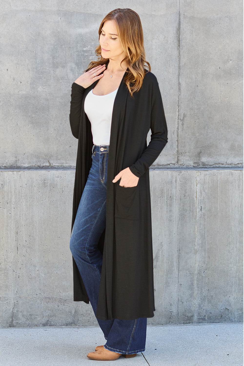 Basic Bae Full Size Open Front Long Sleeve Cover Up - DaTrendStore.Com