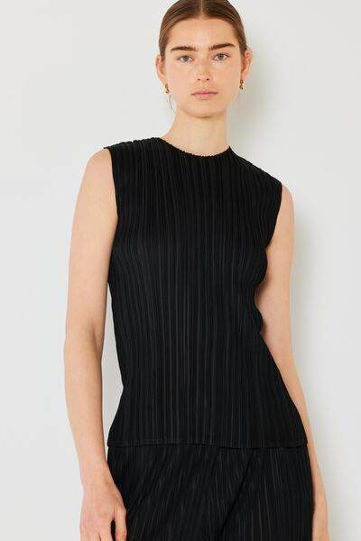 Marina West Swim Pleated Sleeveless Crewneck Tank - DaTrendStore.Com