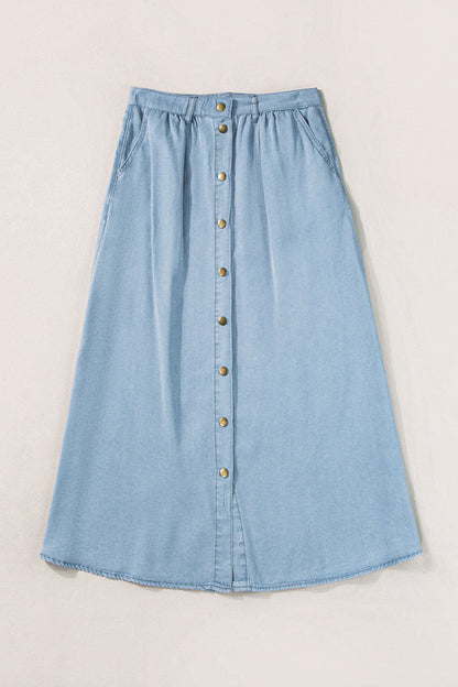 Snap Down High Waist Denim Skirt