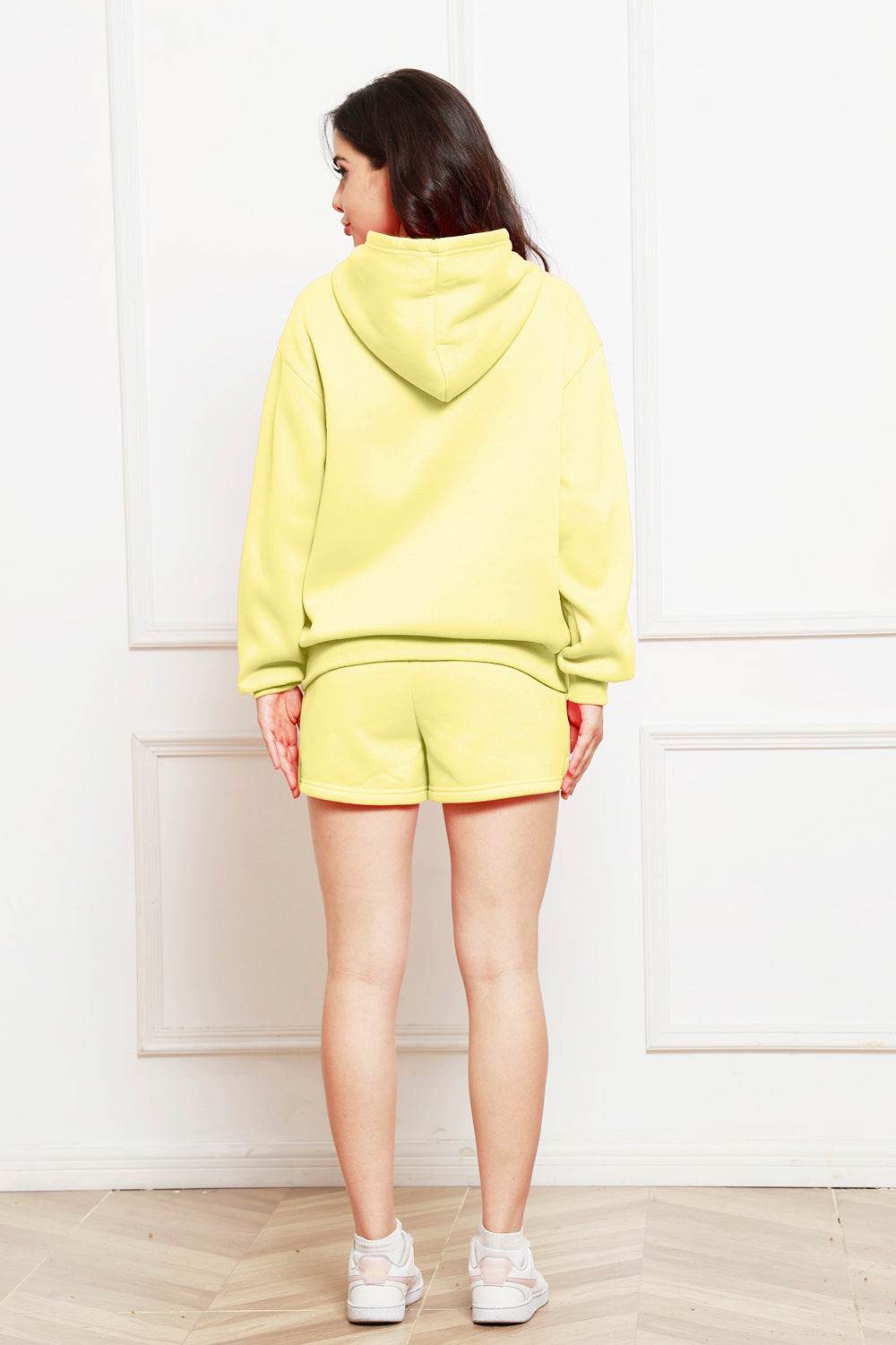 Drop Shoulder Long Sleeve Hoodie and Shorts Set - DaTrendStore.Com