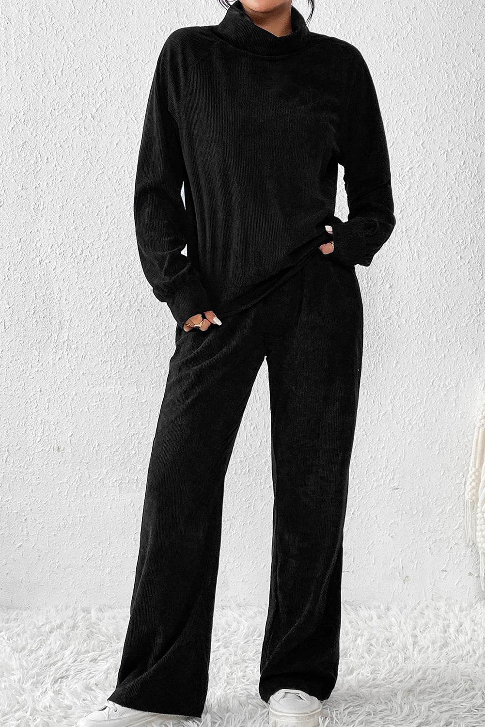 Ribbed Long Sleeve Top and Pants Set - DaTrendStore.Com