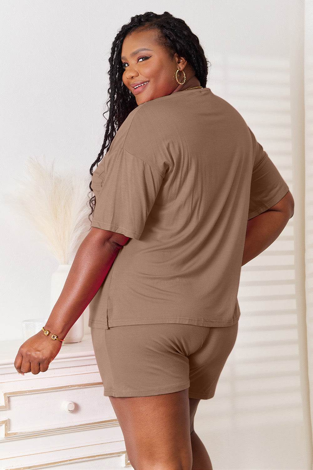 Basic Bae Full Size Soft Rayon Half Sleeve Top and Shorts Set - DaTrendStore.Com