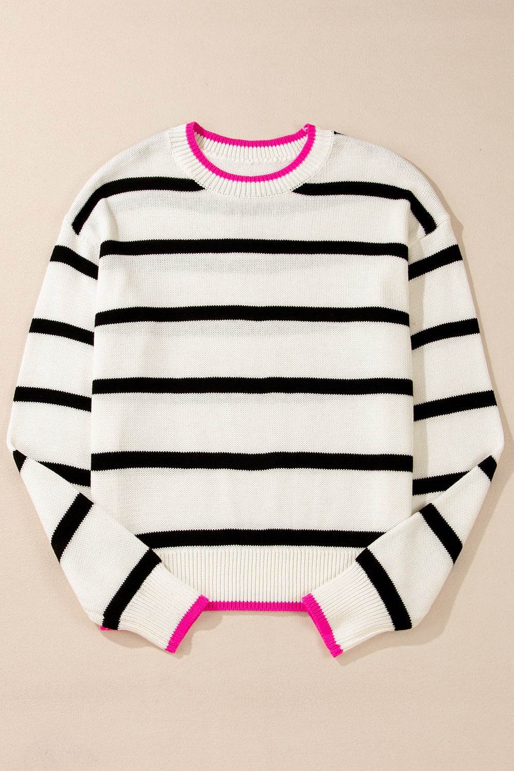 Striped Round Neck Drop Shoulder Sweater - DaTrendStore.Com