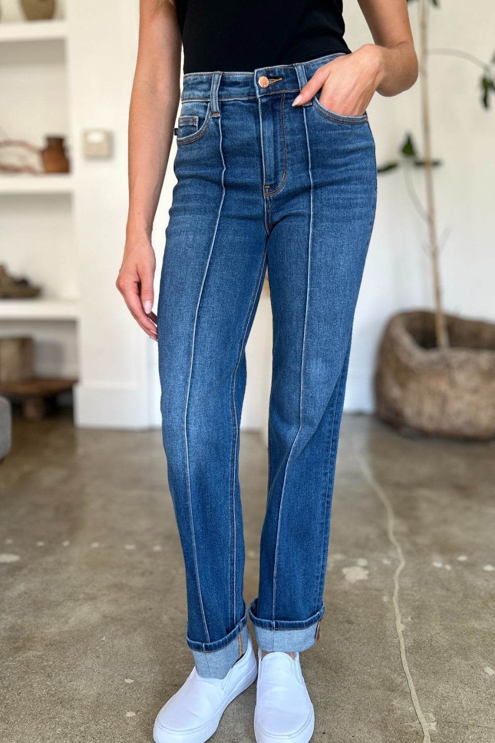 Judy Blue Full Size High Waist Front Seam Detail Straight Jeans - DaTrendStore.Com