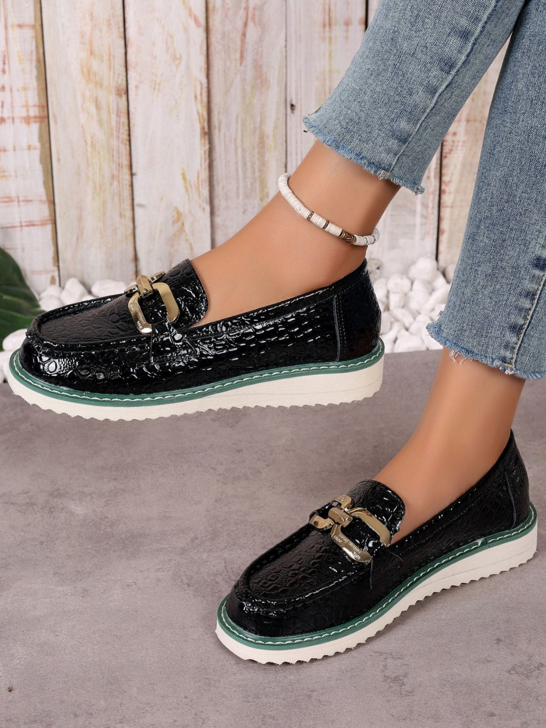 PU Leather Buckle Trim Loafers