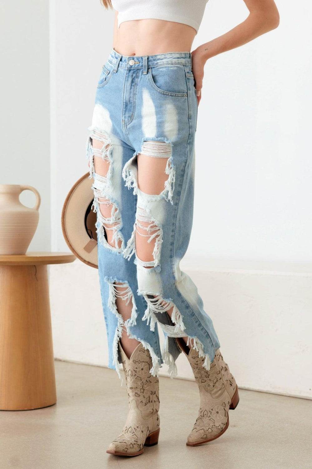 Litz La Frayed Cut Distressed Jeans - DaTrendStore.Com