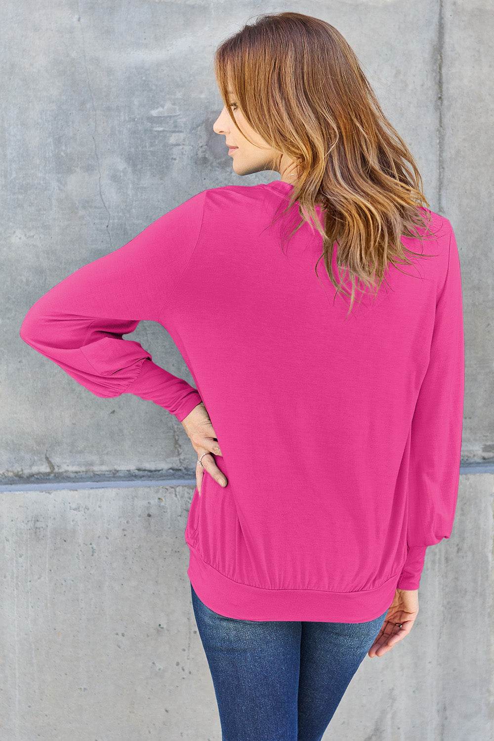 Basic Bae Full Size V-Neck Lantern Sleeve Top - DaTrendStore.Com