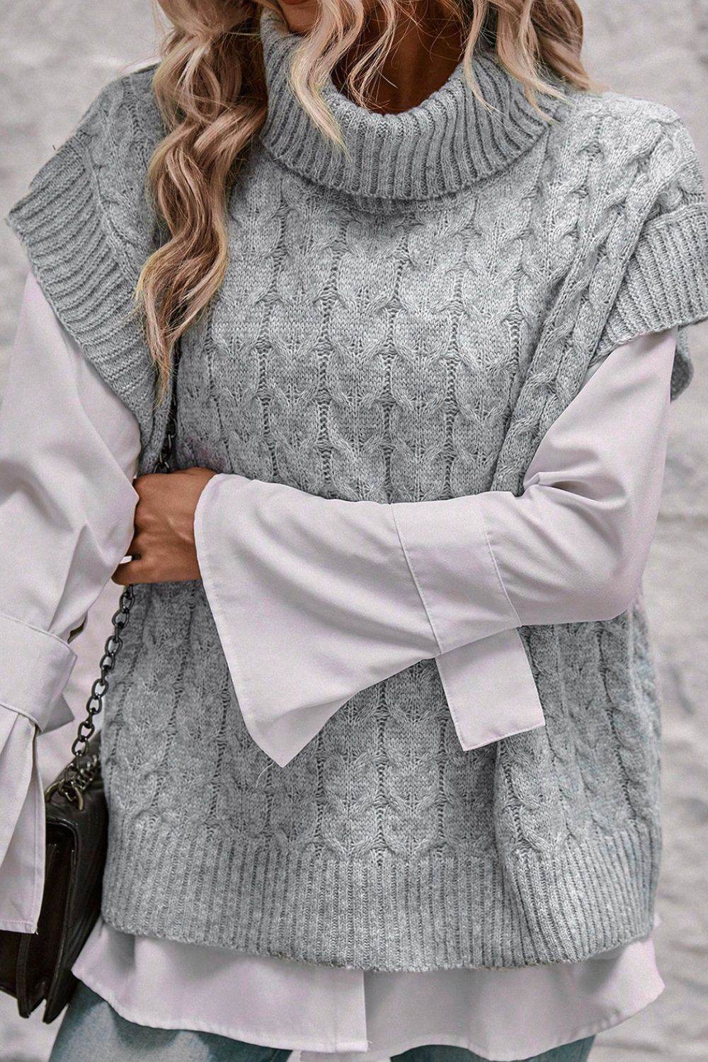 Cable Knit Turtleneck Short Sleeve Sweater - DaTrendStore.Com