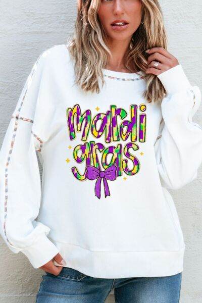 MARDI GRAS Round Neck Long Sleeve Sweatshirt - DaTrendStore.Com