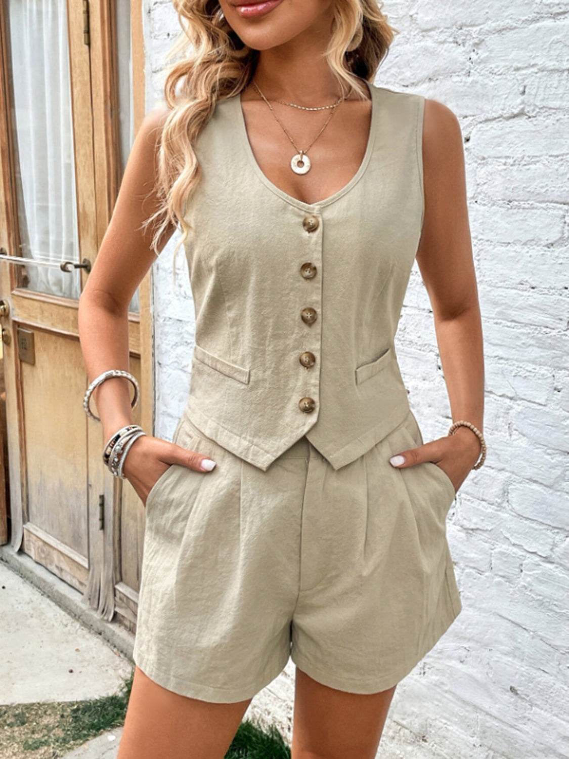 Scoop Neck Sleeveless Top and Shorts Set - DaTrendStore.Com