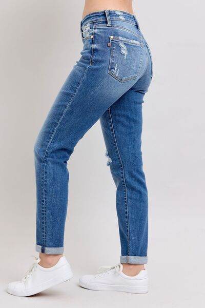 Judy Blue Full Size Button Fly Distressed Jeans with Pockets Plus Size - DaTrendStore.Com