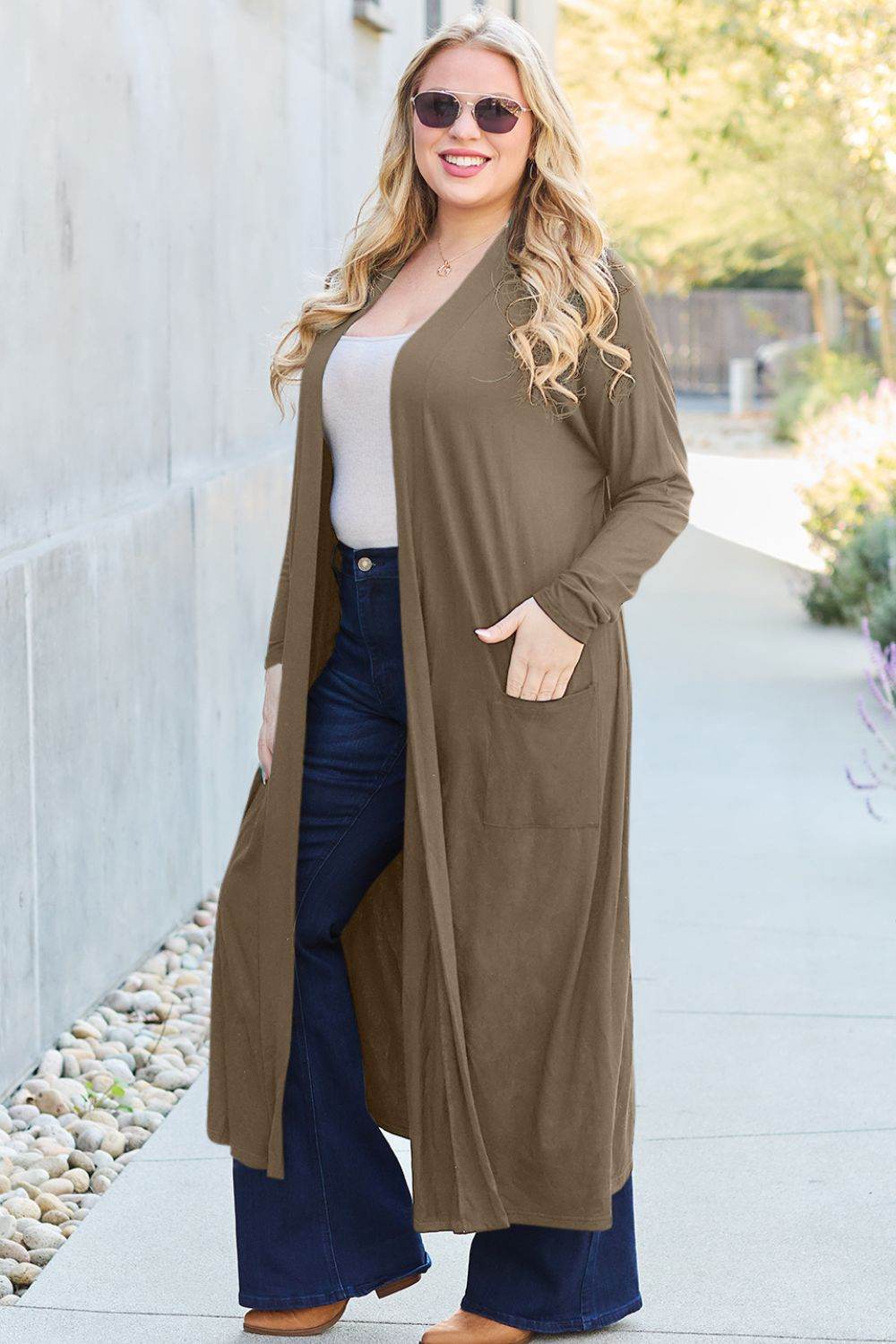 Basic Bae Full Size Open Front Long Sleeve Cover Up - DaTrendStore.Com