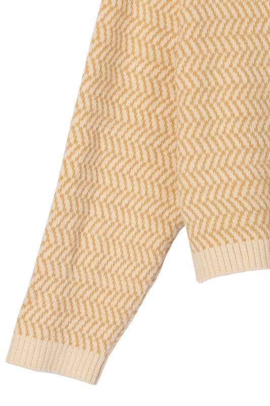 Herringbone Pattern Crew Neck Sweater - DaTrendStore.Com