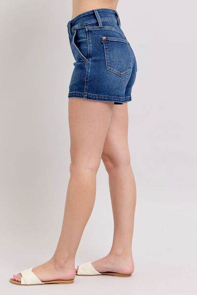 Judy Blue Full Size Double Button Waistband Denim Shorts Plus Size - DaTrendStore.Com