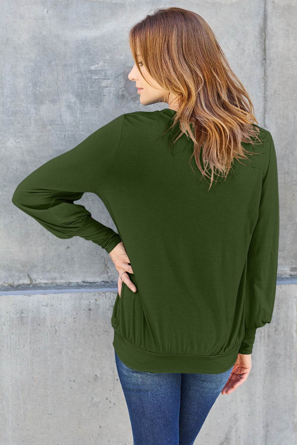 Basic Bae Full Size V-Neck Lantern Sleeve Top - DaTrendStore.Com