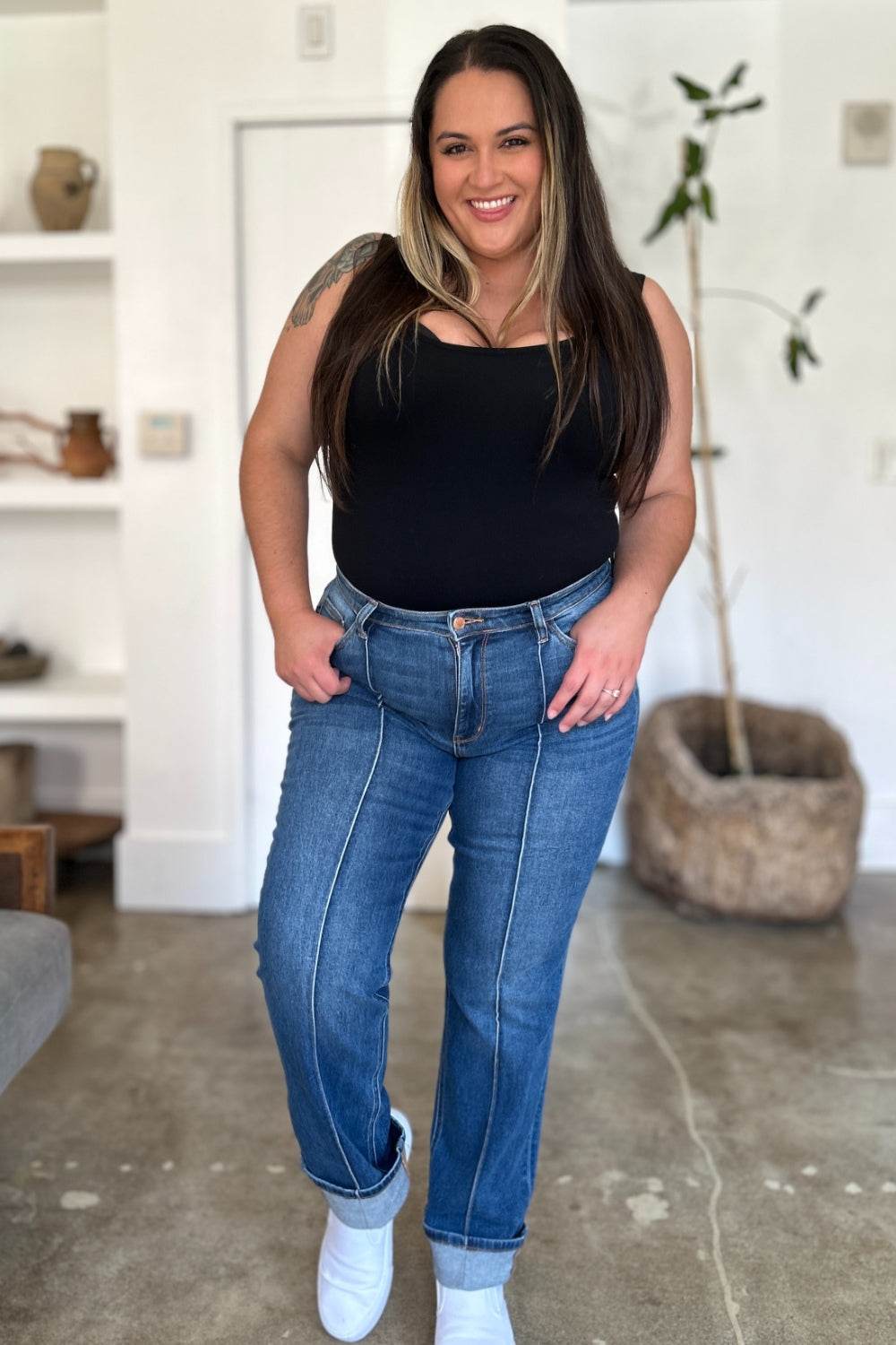 Judy Blue Full Size High Waist Front Seam Detail Straight Jeans - DaTrendStore.Com