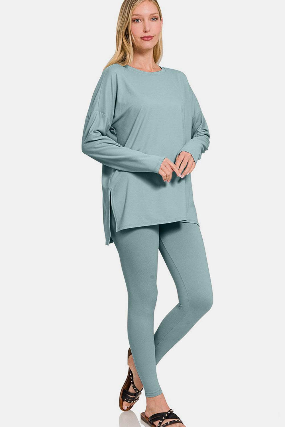 Zenana Full Size Brushed Microfiber Top and Leggings Lounge Set - DaTrendStore.Com