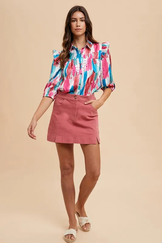 Annie Wear Rose Cotton Slit Mini Skirt