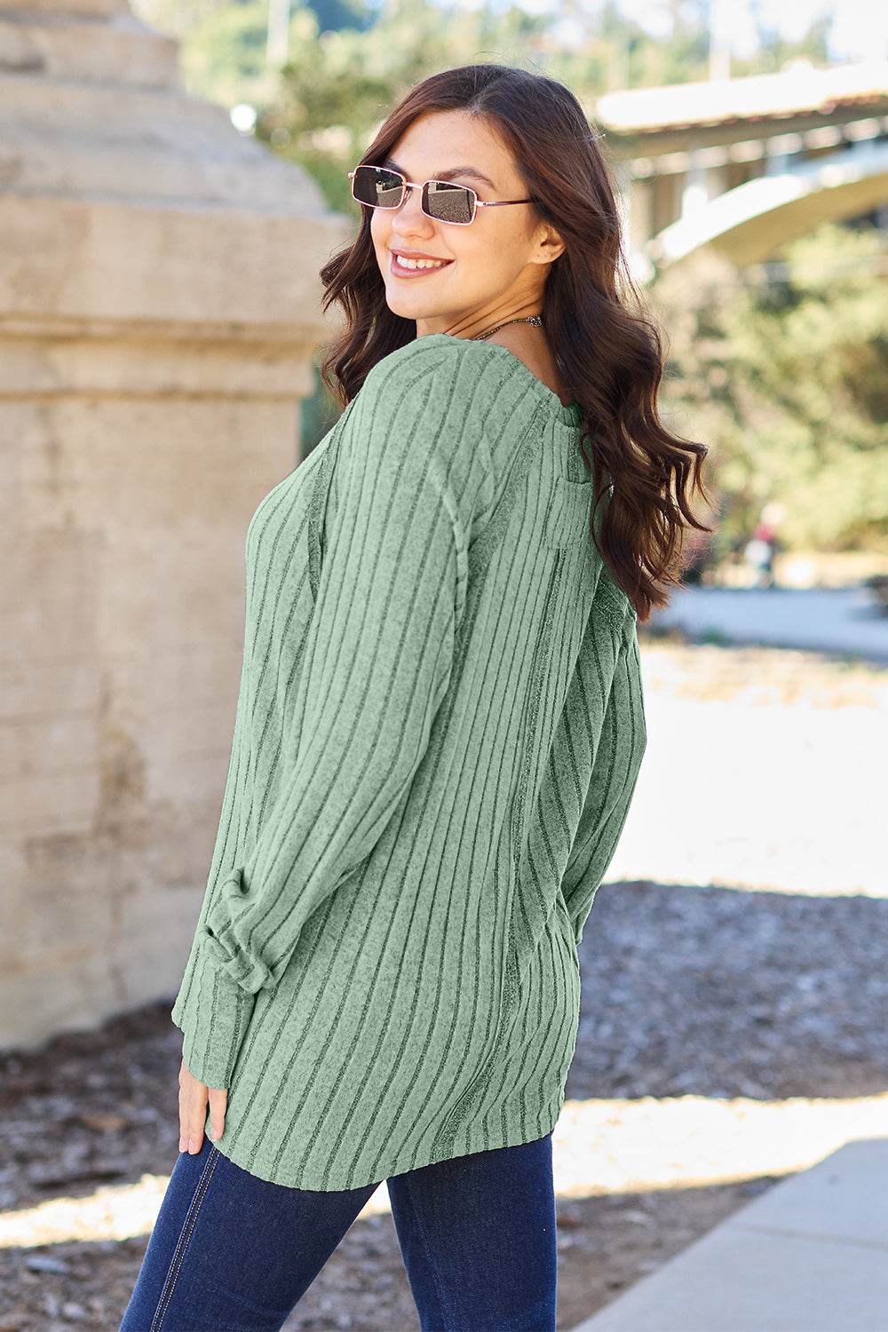 Basic Bae Full Size Ribbed Round Neck Long Sleeve Knit Top - DaTrendStore.Com
