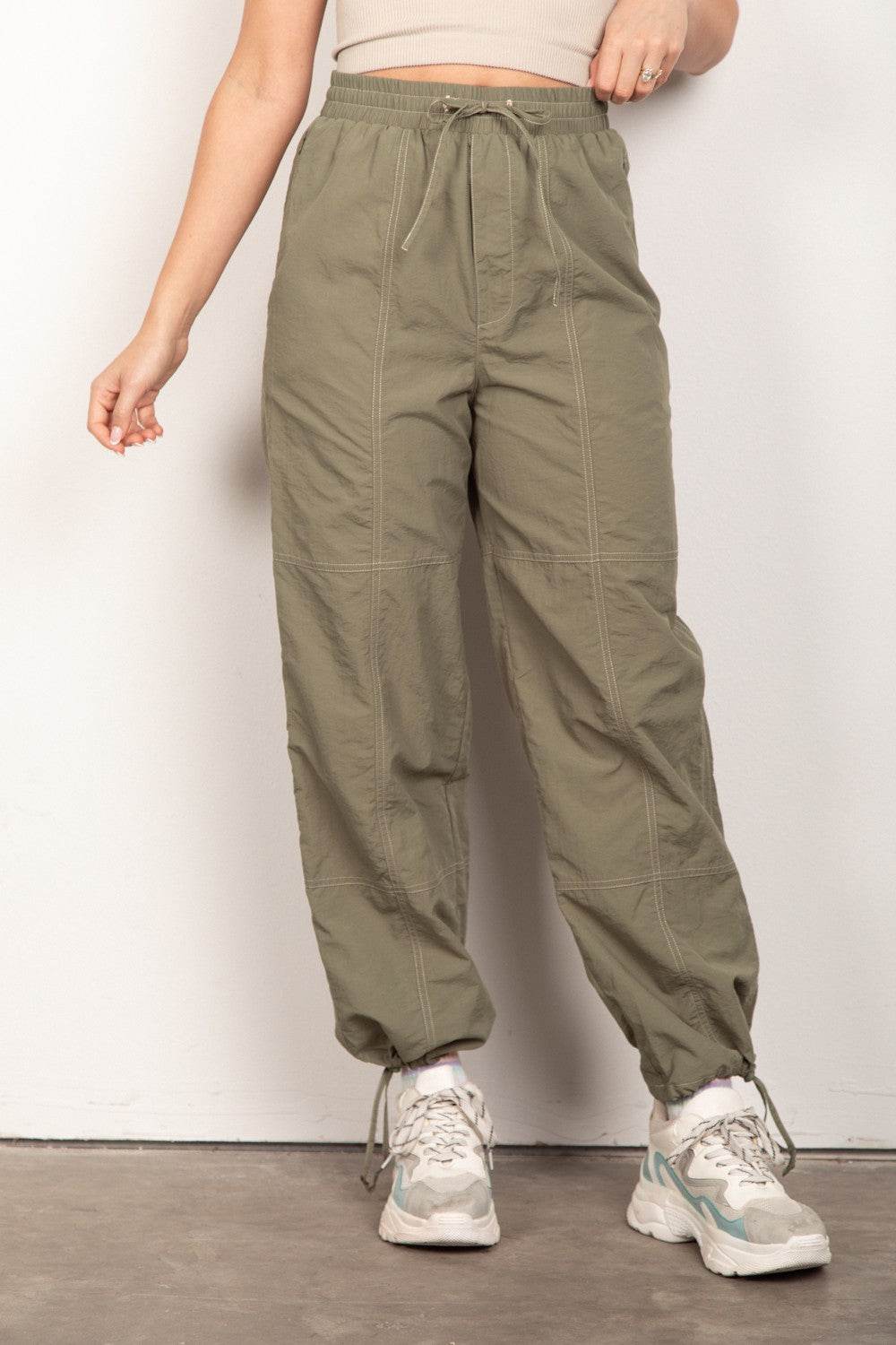 VERY J Drawstring Woven Parachute Joggers - DaTrendStore.Com