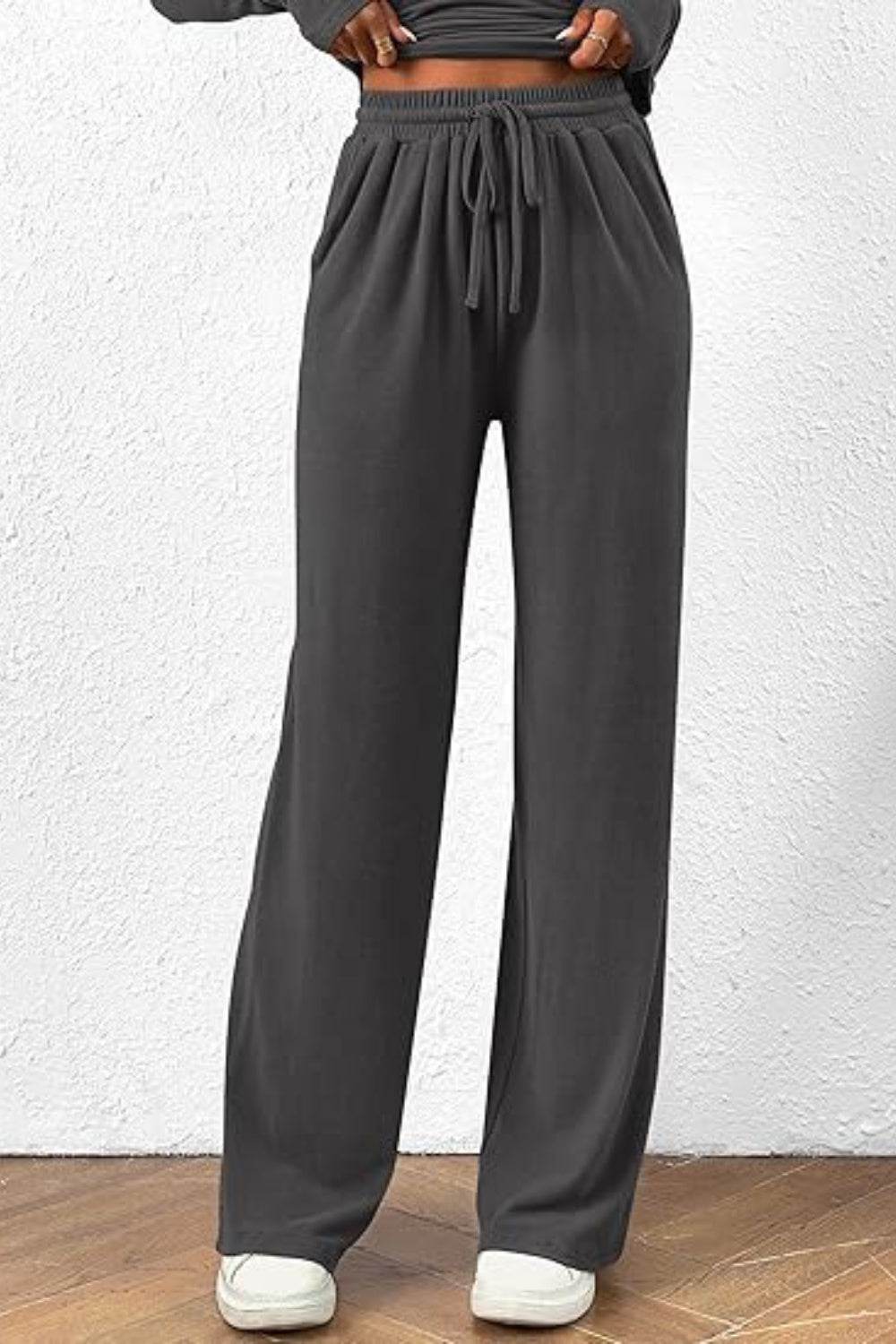 Round Neck Long Sleeve Top and Pants Set - DaTrendStore.Com