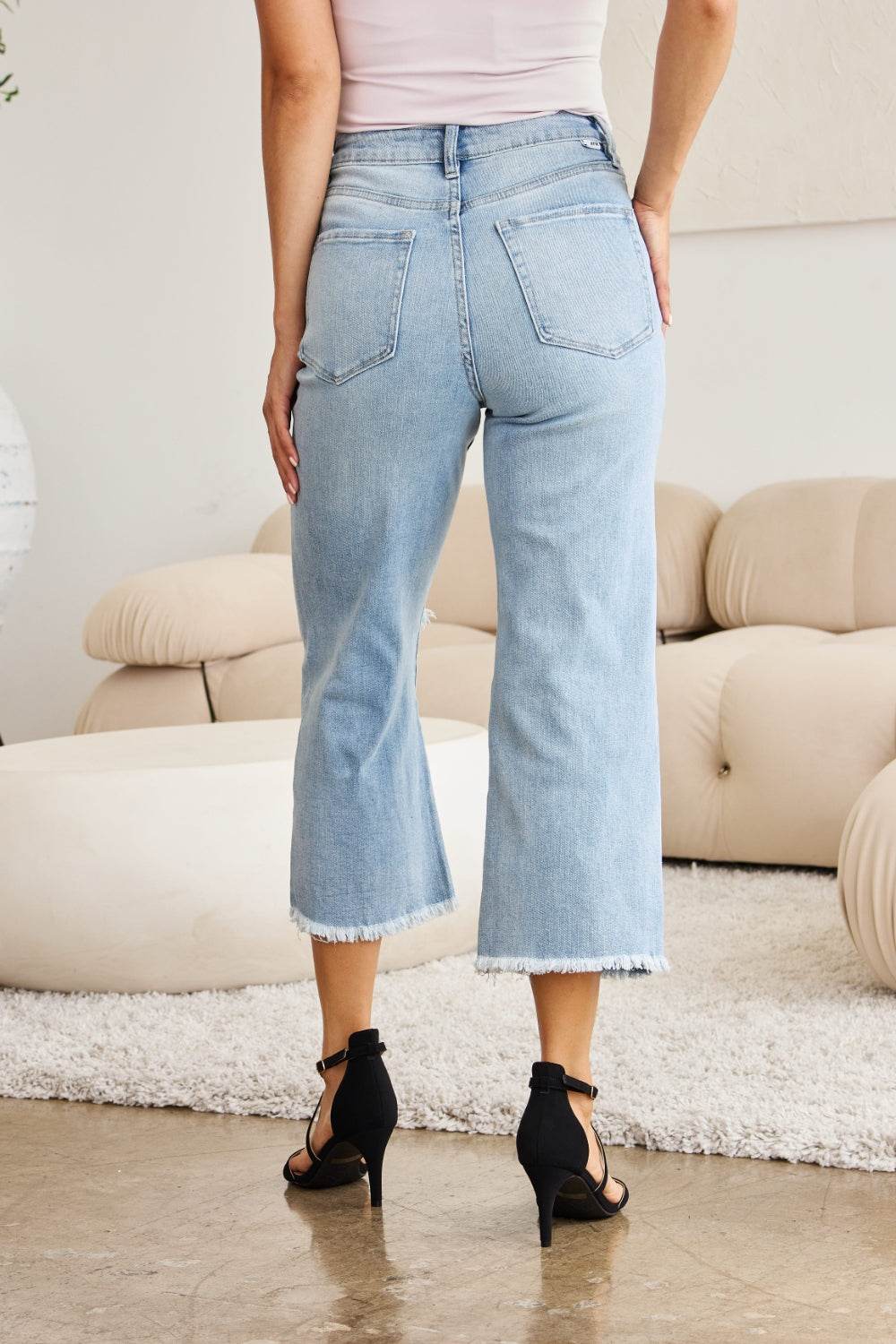 RFM Full Size Tummy Control High Waist Raw Hem Distressed Jeans - DaTrendStore.Com