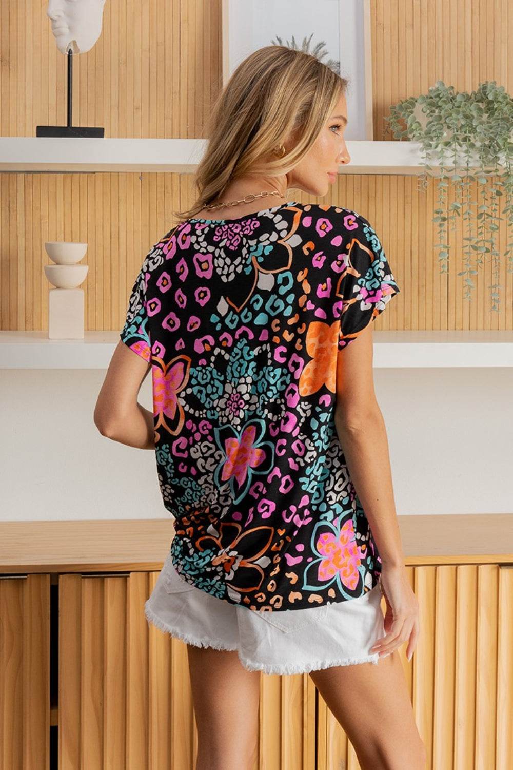Sew In Love Full Size Printed Short Sleeve Top - DaTrendStore.Com