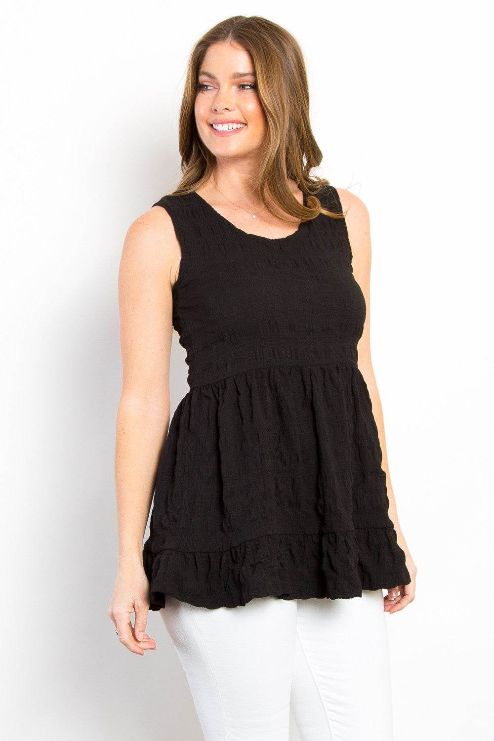 Be Stage Ruffled Sleeveless Babydoll Top - DaTrendStore.Com
