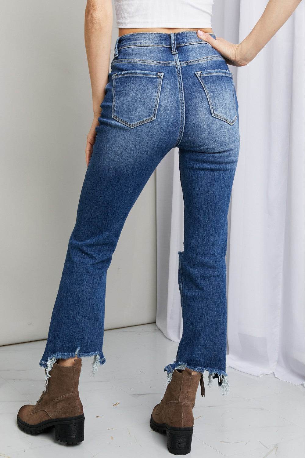 RISEN Frayed Hem Distressed Cropped Jeans - DaTrendStore.Com