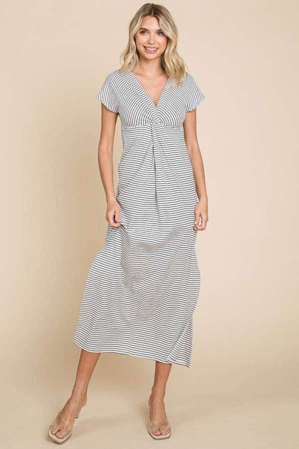 Culture Code Full Size Striped Twisted Detail Dress - DaTrendStore.Com