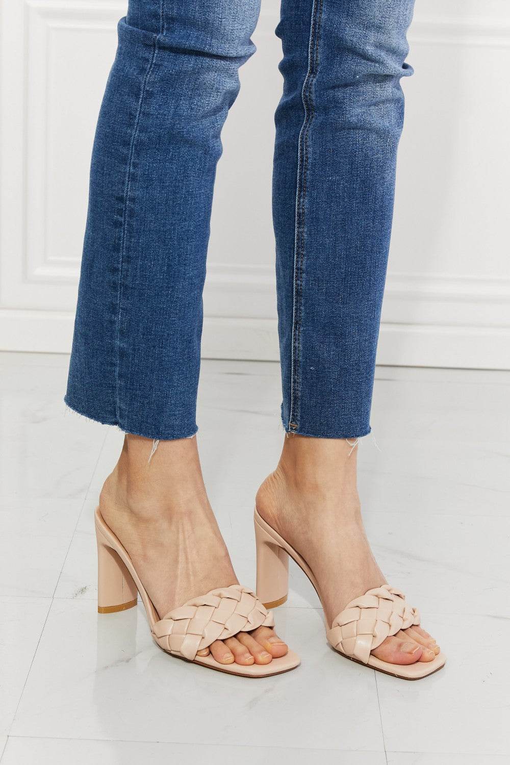 MMShoes Top of the World Braided Block Heel Sandals in Beige - DaTrendStore.Com