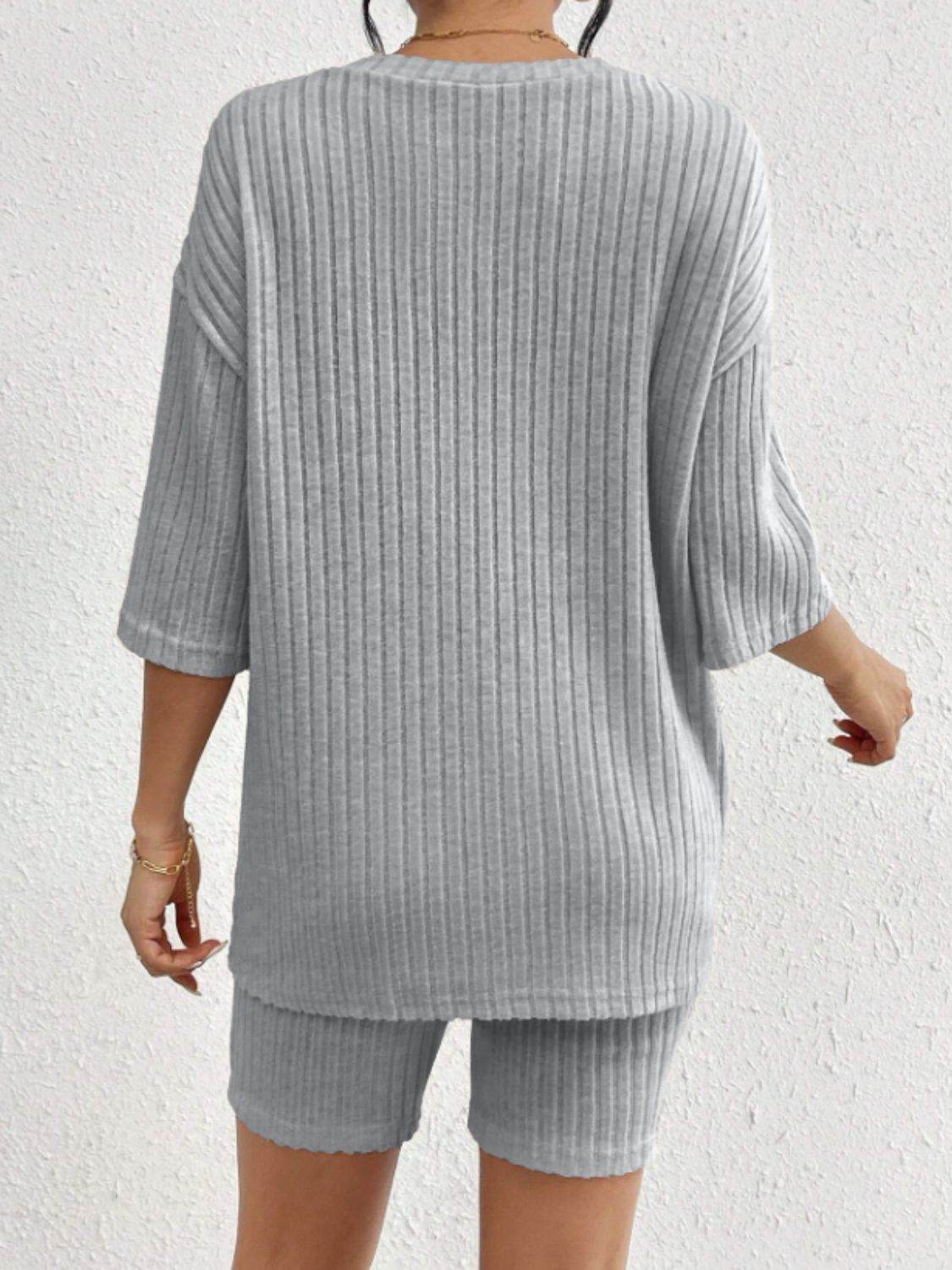 Ribbed Round Neck Top and Shorts Set - DaTrendStore.Com