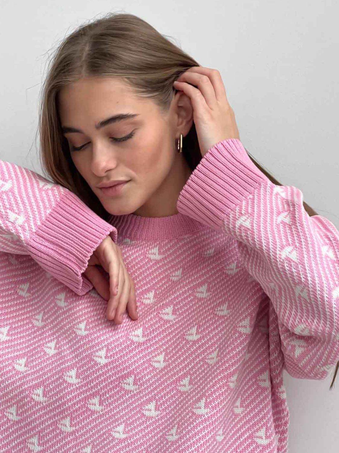 Contrast Round Neck Long Sleeve Sweater - DaTrendStore.Com