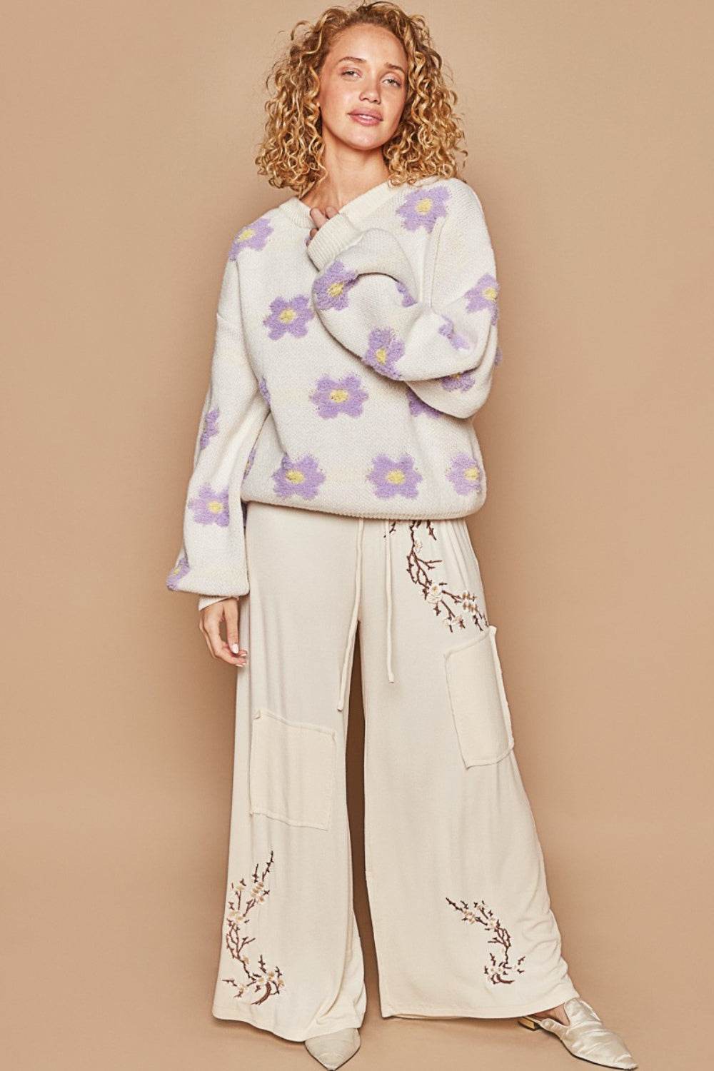 POL Daisy Pattern Drop Shoulder Sweater - DaTrendStore.Com