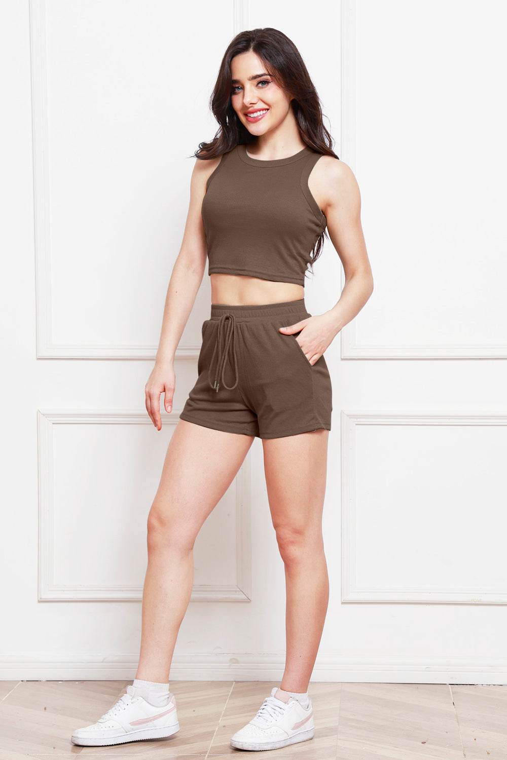 Round Neck Tank and Drawstring Shorts Set - DaTrendStore.Com