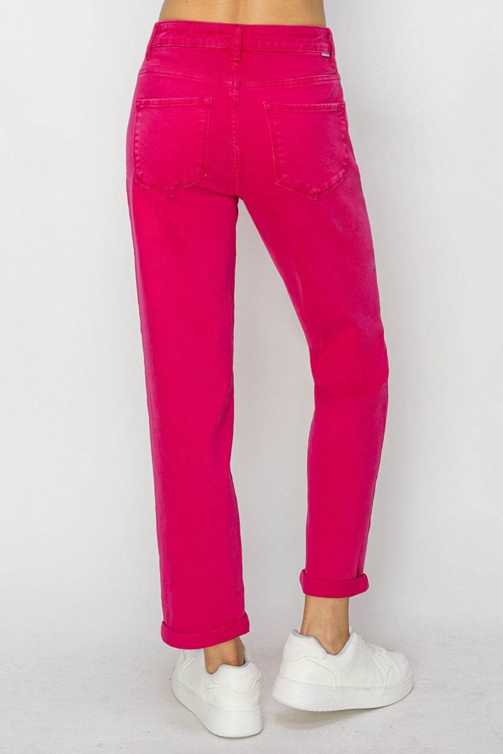 RISEN High Waist Rolled Hem Straight Jeans - DaTrendStore.Com
