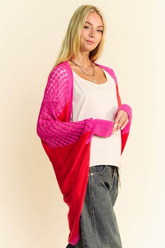 Davi & Dani Openwork Contrast Open Front Cardigan - DaTrendStore.Com