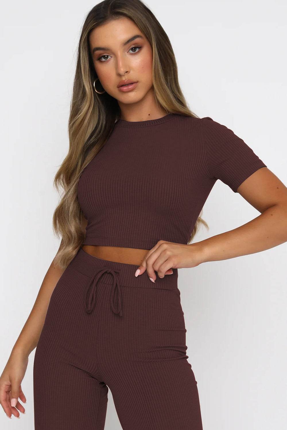 Round Neck Short Sleeve Top and Pants Set - DaTrendStore.Com