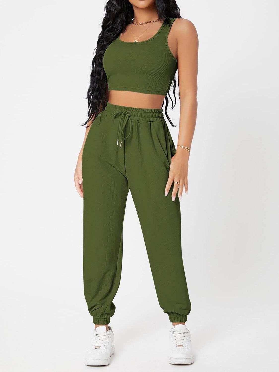 Wide Strap Top and Drawstring Joggers Set - DaTrendStore.Com