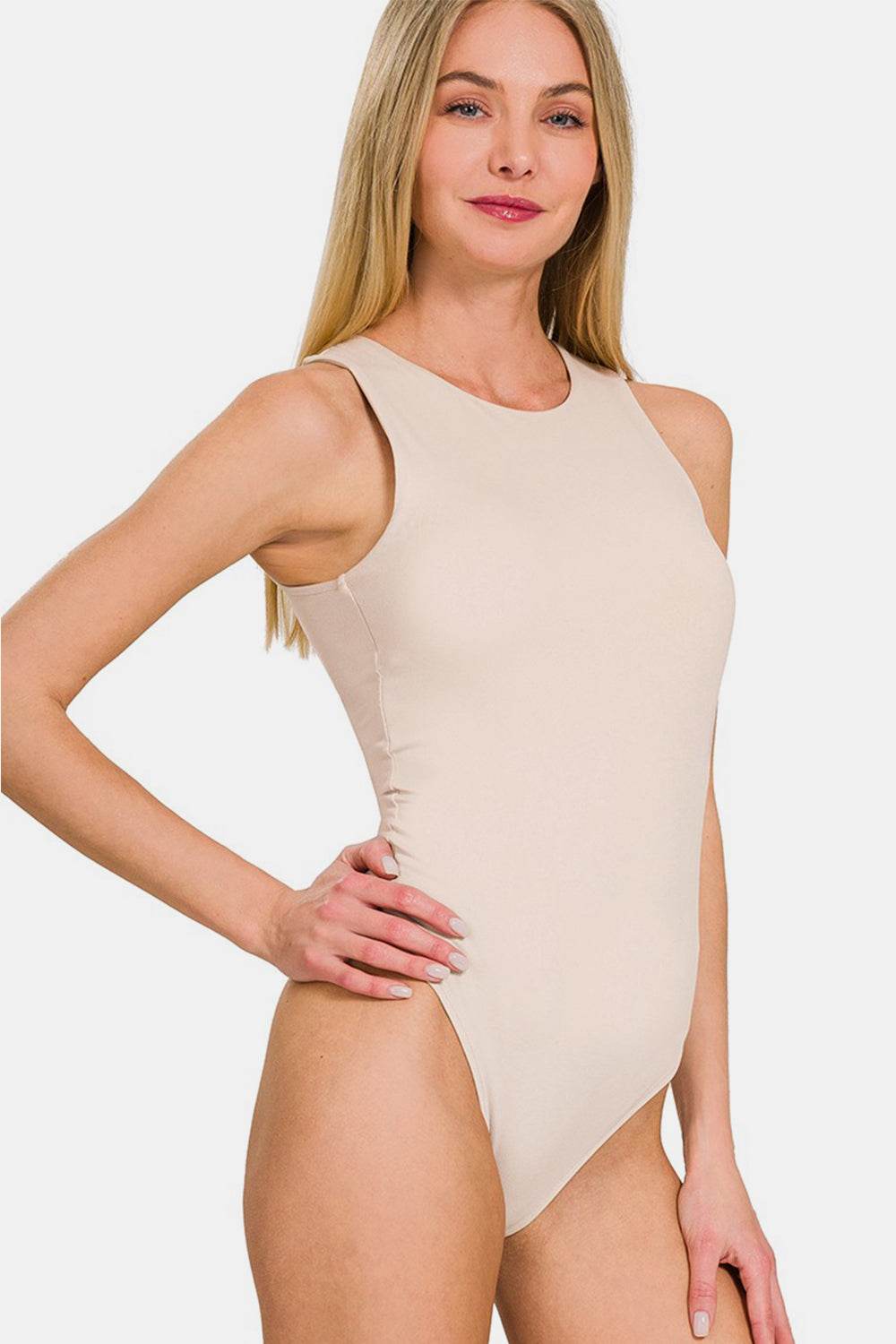 Zenana Round Neck Sleeveless Padded Bodysuit - DaTrendStore.Com