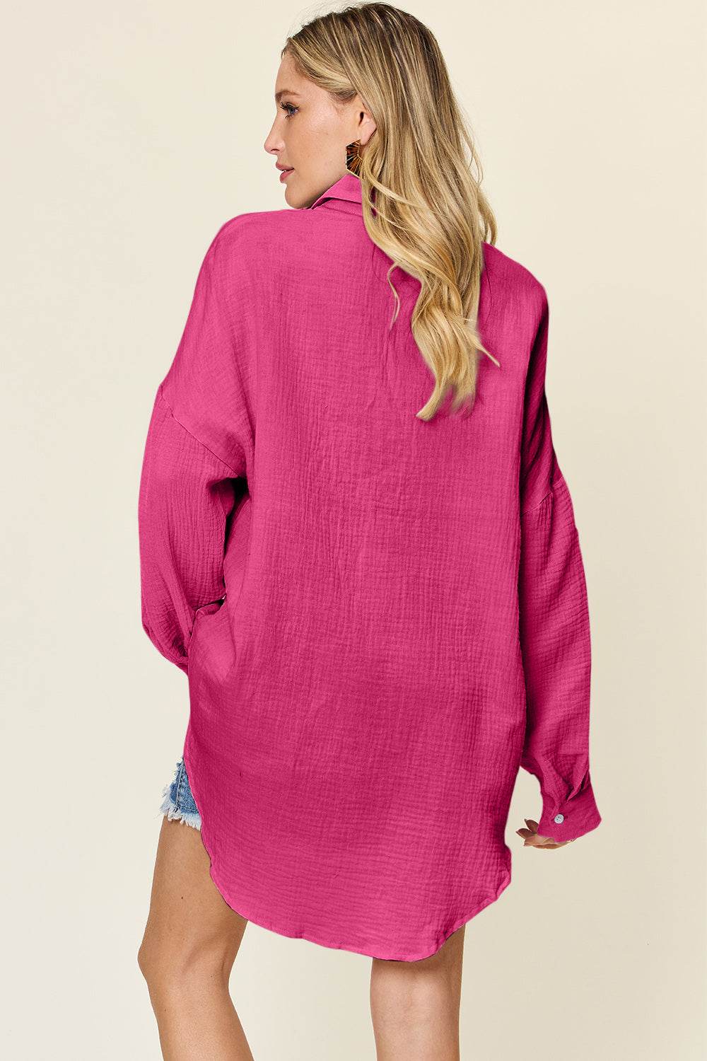Double Take Full Size Pocketed Texture Button Up Shirt - DaTrendStore.Com