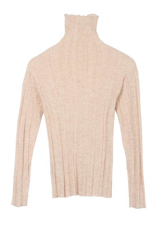 Wool blended mock neck sheer sweater - DaTrendStore.Com