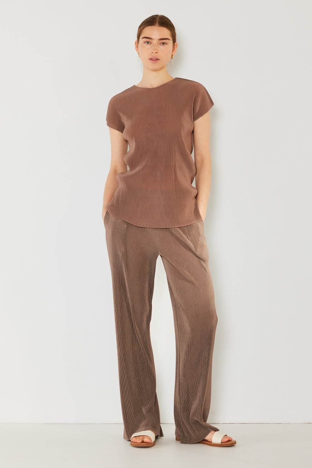 Marina West Swim Rib Pleated Cap Sleeve Top - DaTrendStore.Com
