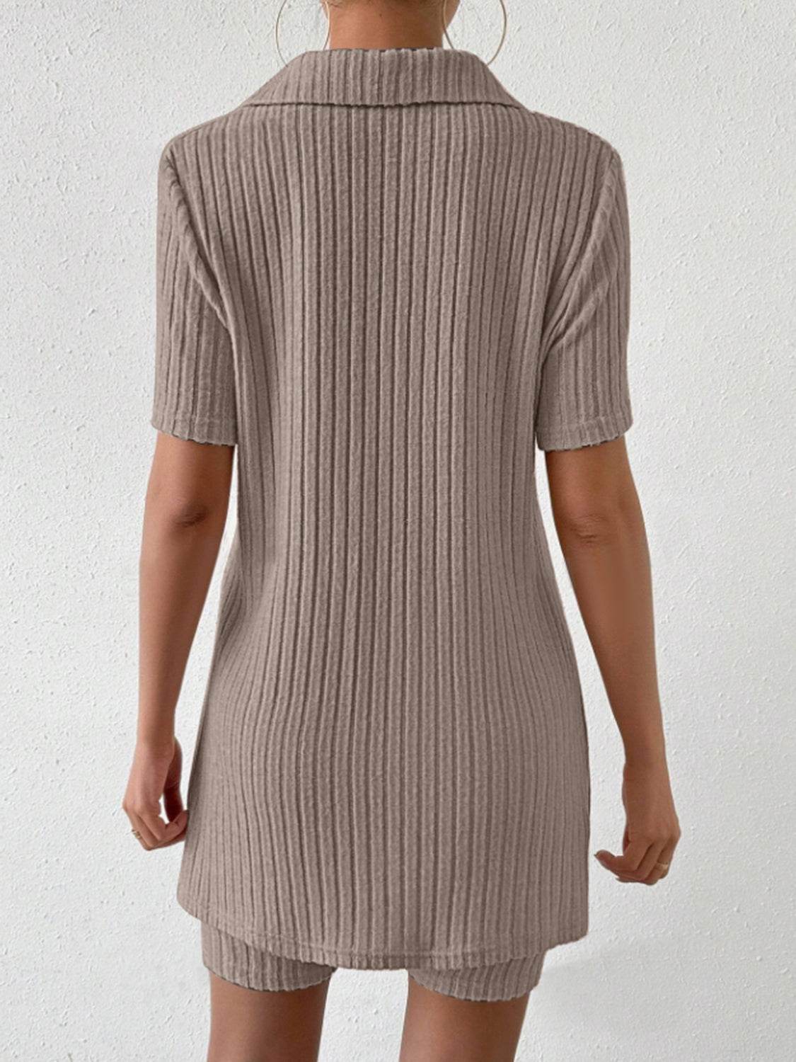 Johnny Collar Short Sleeve Top and Shorts Set - DaTrendStore.Com