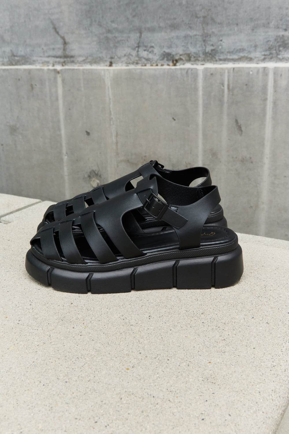 Qupid Platform Cage Stap Sandal in Black - DaTrendStore.Com