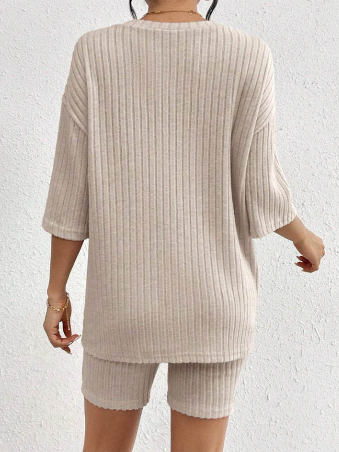 Ribbed Round Neck Top and Shorts Set - DaTrendStore.Com