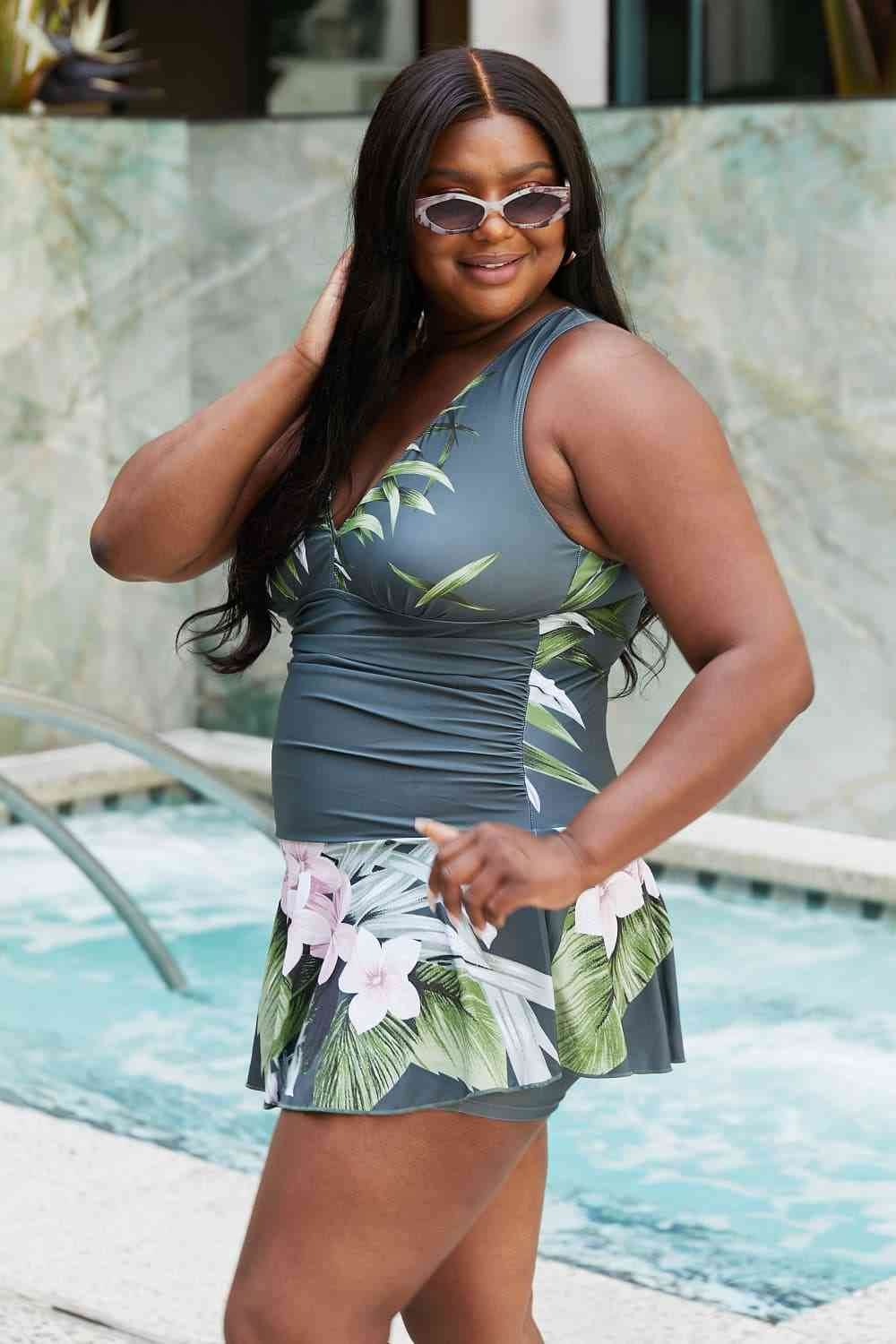 Marina West Swim Full Size Clear Waters Swim Dress in Aloha Forest - DaTrendStore.Com