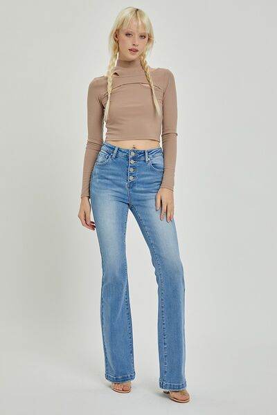 RISEN Full Size High Rise Button Fly Bootcut Jeans - DaTrendStore.Com
