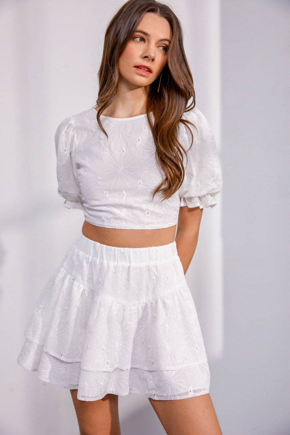 Mustard Seed Floral Embroidered Back Lace Up Crop Top - DaTrendStore.Com
