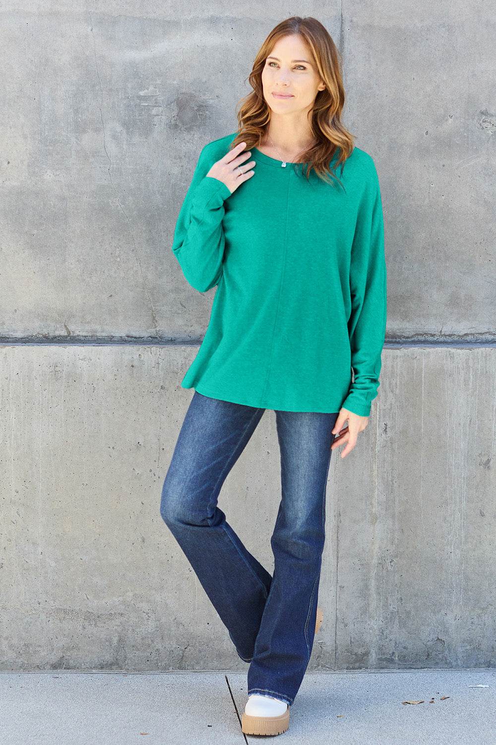 Double Take Full Size Round Neck Long Sleeve T-Shirt - DaTrendStore.Com